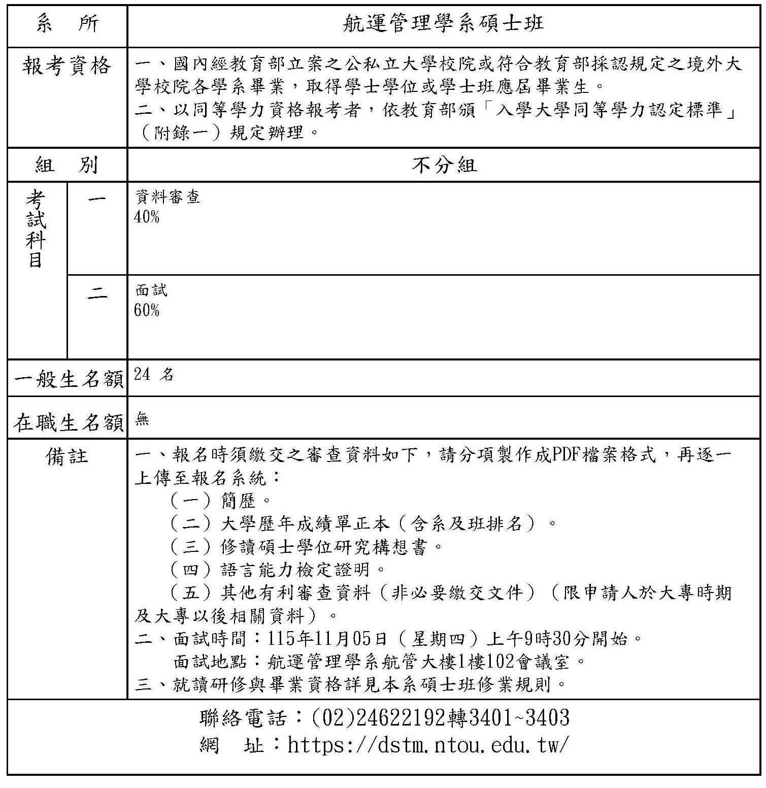 116學年度碩士班甄試入學招生簡章